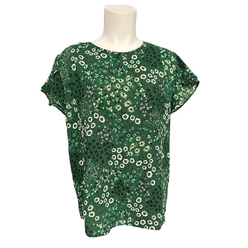 41 Hawthorn Women's Green Floral Print Tulip Short Sleeves Blouse Size M‎